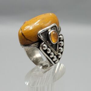 Sterling Jasper and Glass Ring Cocktail Orange Sz 9  27.5g Made In Mexico